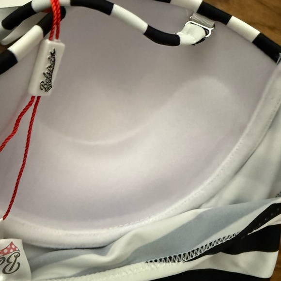 NWT - Belsira Neck-holder Candy Striped Vintage Style Swimsuit (BLACK/WHITE) - Picture 10 of 13